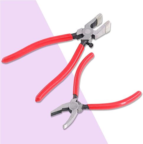 Swpeet 2Pcs Heavy Duty Breaker Grozer Pliers and Glass Running Pliers Kit with Rubber Tips, Glass Pliers with Flat Jaws & Curve Jaw Perfect for Stained Glass in Saudi Arabia