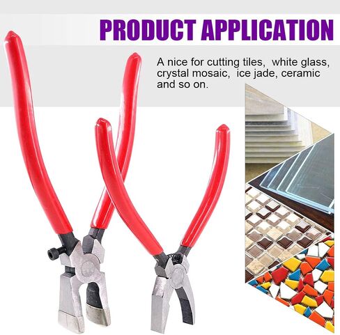 Swpeet 2Pcs Heavy Duty Breaker Grozer Pliers and Glass Running Pliers Kit with Rubber Tips, Glass Pliers with Flat Jaws & Curve Jaw Perfect for Stained Glass in Saudi Arabia
