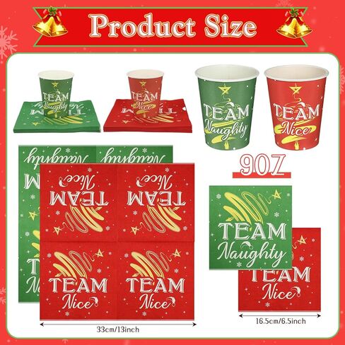 200 قطعة من ورق عيد الميلاد من SiliFine بوزن 9 أونصة من الكؤوس والمناديل، مجموعات أدوات المائدة للفريق المشاغب أو اللطيف، أدوات طعام للاستعمال مرة واحدة، لوازم حفلات عيد الميلاد لعيد الميلاد وعيد الميلاد وديكورات العشاء in Kuwait