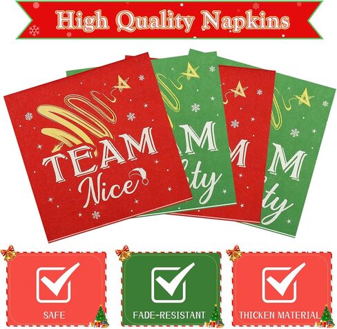 200 قطعة من ورق عيد الميلاد من SiliFine بوزن 9 أونصة من الكؤوس والمناديل، مجموعات أدوات المائدة للفريق المشاغب أو اللطيف، أدوات طعام للاستعمال مرة واحدة، لوازم حفلات عيد الميلاد لعيد الميلاد وعيد الميلاد وديكورات العشاء in Kuwait