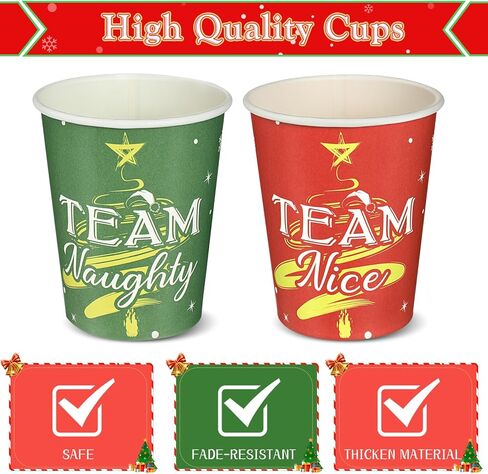 200 قطعة من ورق عيد الميلاد من SiliFine بوزن 9 أونصة من الكؤوس والمناديل، مجموعات أدوات المائدة للفريق المشاغب أو اللطيف، أدوات طعام للاستعمال مرة واحدة، لوازم حفلات عيد الميلاد لعيد الميلاد وعيد الميلاد وديكورات العشاء in Kuwait