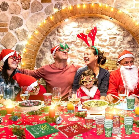 200 قطعة من ورق عيد الميلاد من SiliFine بوزن 9 أونصة من الكؤوس والمناديل، مجموعات أدوات المائدة للفريق المشاغب أو اللطيف، أدوات طعام للاستعمال مرة واحدة، لوازم حفلات عيد الميلاد لعيد الميلاد وعيد الميلاد وديكورات العشاء in Kuwait