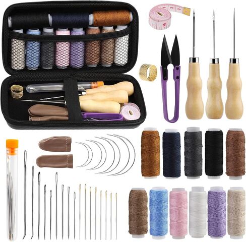 45 Pcs Upholstery Repair Kit, Leather Sewing Kit with 11 Colors of Sewing Thread, Upholstery Needles, Awl, Tape Measure, Leather Sewing Upholstery Repair Kit for Leather Craft DIY in Kuwait