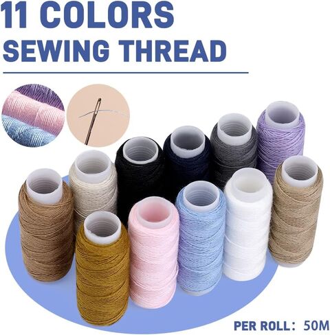 45 Pcs Upholstery Repair Kit, Leather Sewing Kit with 11 Colors of Sewing Thread, Upholstery Needles, Awl, Tape Measure, Leather Sewing Upholstery Repair Kit for Leather Craft DIY in Kuwait
