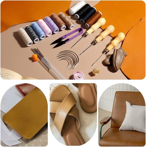 45 Pcs Upholstery Repair Kit, Leather Sewing Kit with 11 Colors of Sewing Thread, Upholstery Needles, Awl, Tape Measure, Leather Sewing Upholstery Repair Kit for Leather Craft DIY in Kuwait