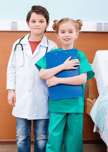 Puteraya Kids Doctor Costume Set Surgical Doctor Suit Uniform with Stethoscope Toys for Boys Girls Dress Up Halloween Cosplay in Kuwait