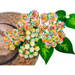 Artificial Mulberry Paper Rose Flower Decorative Flowers for Crafts Scrapbook Embellishments Scrapbooking Dollhouse Supplies Card DIY Accessories (Black)