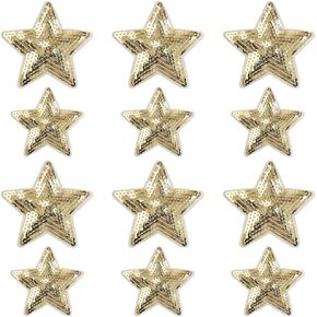 Weenkeey 12 Pcs Star Sequin Patches Five Pointed Star Sew On Appliques Bling Star Shape Embroidered Patches for Dress Jeans Jackets Hats Bags Shoes - 2 Sizes Gold