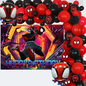 Miles Birthday Party Decorations,85Pcs Spider Miles Morales Party Balloon Garland with Happy Birthday Backdrop and Foil Balloons for Boys, Girls Spider Themer Party Supplies in Kuwait