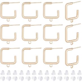 BENECREAT 10Pcs Real 18K Gold Plated Brass Bowknot Stud Earring Findings with Horizontal Loops and 30Pcs Plastic Ear Nuts for Dangle Earring Making Supplies, Hole: 1mm, Pin: 0.7mm