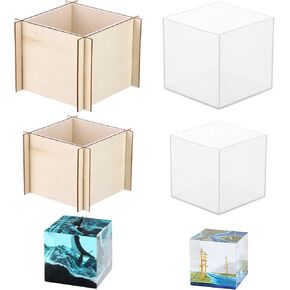 2 Pcs Square Resin Molds Set, 3'' and 4'' Silicone Casting Molds, Reusable Transparent Cube Mould, Quick Release Silicone Molds for DIY Art Resin Candle Soap Making in Kuwait