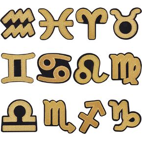 FINGERINSPIRE 48 Pcs Zodiac Signs Applique Iron On/Sew on Patch Applique 12 Constellations Embroidered Cloth Patches Assorted Colors Decorative DIY Patches for Bag Clothes Dress Hat Jeans Shoes