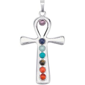 PH PandaHall Cross Charms 7 Chakras Natural Quartz Gemstones Beads Pendant Charms Point Chakra Reiki - Ankh Cross Style for Easter Eid Mubarak Ramadan Decor Necklace Earring Bracelet Jewelry Making