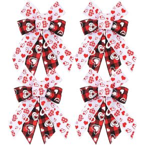 threetols 4pcs عيد الحب إكليل الانحناء، أبيض وأسود الجاموس منقوشة الأقواس لأكاليل عيد الميلاد الأقواس للباب الأمامي، الأحمر بريق القلب الديكور الأقواس لحفل زفاف داخلي في الهواء الطلق in Saudi Arabia