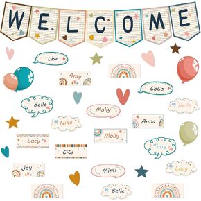 60 قطعة من لوحة اعلانات الترحيب بوبو للفصول الدراسية، لافتة لافتة ترحيب رائعة بالوان قوس قزح مع نقطة صمغ لليوم الاول من رياض الاطفال ومرحلة ما قبل المدرسة وديكور الفصول الدراسية in Kuwait