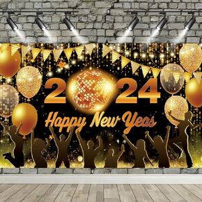 زينة حفلات Happy New Year 2023، قماش كبير مرحبًا بك في خلفية لافتة 2023، لافتة ملصق لامعة لعشية رأس السنة الجديدة السعيدة لمستلزمات حفلات الاحتفال بالسياج والحديقة في الهواء الطلق، 300 × 50 سم in Kuwait