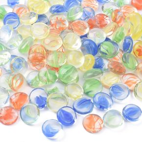 Flat Glass Marbles 1LB Mixed Color for Vase Fillers Mixed Colour Stone for Garden Decoration Craft Fish Tank (Eight flower color mix)