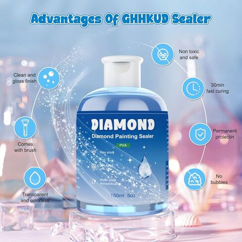GHHKUD Diamond Painting Sealer 150ML with Brushes, DIY 1Pack Diamond Art Sealer Glue, 5D Diamond Painting Accessories Permanent Hold Shine Effect Sealer for Diamond Painting & Puzzle Glue(Blue) in Kuwait
