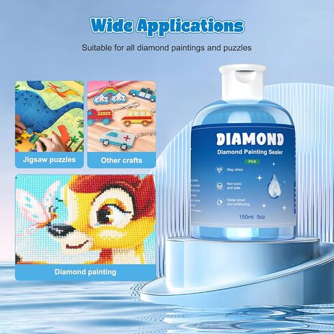 GHHKUD Diamond Painting Sealer 150ML with Brushes, DIY 1Pack Diamond Art Sealer Glue, 5D Diamond Painting Accessories Permanent Hold Shine Effect Sealer for Diamond Painting & Puzzle Glue(Blue) in Kuwait