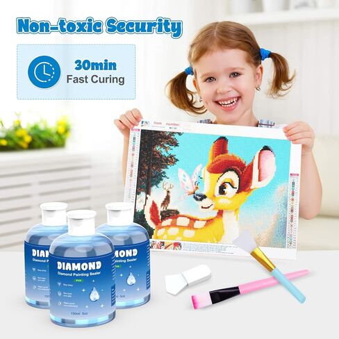 GHHKUD Diamond Painting Sealer 150ML with Brushes, DIY 1Pack Diamond Art Sealer Glue, 5D Diamond Painting Accessories Permanent Hold Shine Effect Sealer for Diamond Painting & Puzzle Glue(Blue) in Kuwait