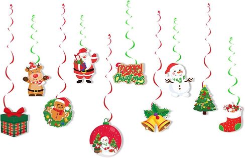 MEMOVAN Christmas Party Decoration Set Include Merry Christmas Banner Christmas Balloons Christmas Cake Cupcake Toppers Xmas Hanging Swirls for Christmas Holiday Party Supplies in Kuwait