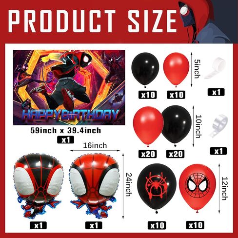 Miles Birthday Party Decorations,85Pcs Spider Miles Morales Party Balloon Garland with Happy Birthday Backdrop and Foil Balloons for Boys, Girls Spider Themer Party Supplies in Kuwait