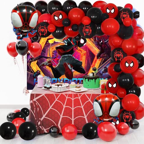 Miles Birthday Party Decorations,85Pcs Spider Miles Morales Party Balloon Garland with Happy Birthday Backdrop and Foil Balloons for Boys, Girls Spider Themer Party Supplies in Kuwait