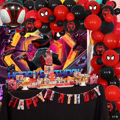 Miles Birthday Party Decorations,85Pcs Spider Miles Morales Party Balloon Garland with Happy Birthday Backdrop and Foil Balloons for Boys, Girls Spider Themer Party Supplies in Kuwait