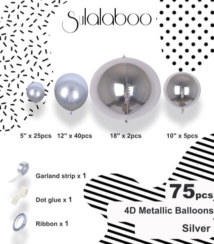 مجموعة بالونات معدنية فضية من SULALABOO مكونة من 75 قطعة من بالونات الهيليوم اللامعة والكروم اللامعة بأحجام مختلفة لأعياد الميلاد والذكرى السنوية وحفلات الزفاف وحفلات الزفاف in Kuwait