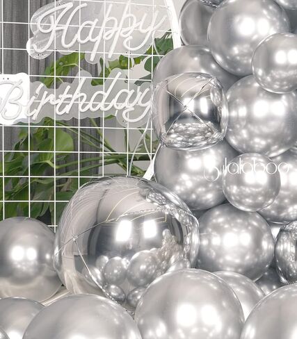 مجموعة بالونات معدنية فضية من SULALABOO مكونة من 75 قطعة من بالونات الهيليوم اللامعة والكروم اللامعة بأحجام مختلفة لأعياد الميلاد والذكرى السنوية وحفلات الزفاف وحفلات الزفاف in Kuwait