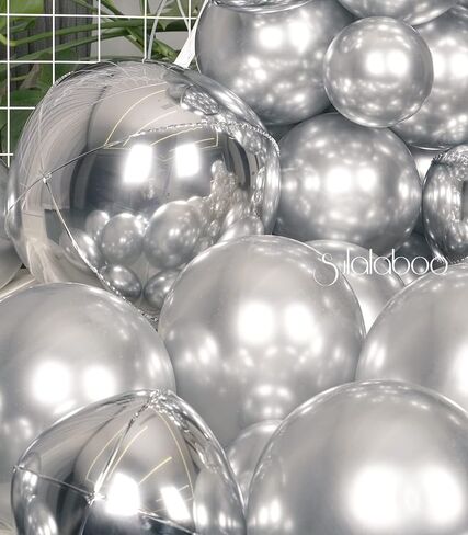 مجموعة بالونات معدنية فضية من SULALABOO مكونة من 75 قطعة من بالونات الهيليوم اللامعة والكروم اللامعة بأحجام مختلفة لأعياد الميلاد والذكرى السنوية وحفلات الزفاف وحفلات الزفاف in Kuwait