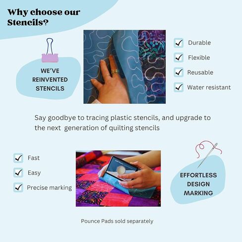 استنسل كامل الخط - أشياء متفتحة - استنسل من الحافة إلى الحافة، قالب خط مستمر لخياطة اللحف ذات الحركة الحرة، خياطة اللحف المنزلية، خياطة اللحف اليدوية، خياطة اللحف ذات الذراع الطويلة (60005) in Kuwait