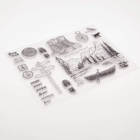 LZBRDY 6.7 في 8.9 بوصة الأشجار قارب الجبل في النهر مغامرة الأحذية ختم القدم ومجموعة ختم يموت لصنع بطاقة البوصلة الكلب الخشب علامة الطريق سيليكون واضحة طوابع ويموت in Kuwait