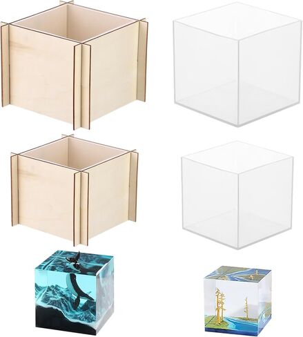 2 Pcs Square Resin Molds Set, 3'' and 4'' Silicone Casting Molds, Reusable Transparent Cube Mould, Quick Release Silicone Molds for DIY Art Resin Candle Soap Making in Kuwait