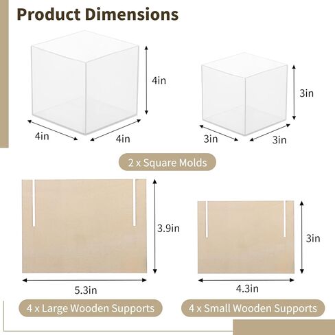 2 Pcs Square Resin Molds Set, 3'' and 4'' Silicone Casting Molds, Reusable Transparent Cube Mould, Quick Release Silicone Molds for DIY Art Resin Candle Soap Making in Kuwait