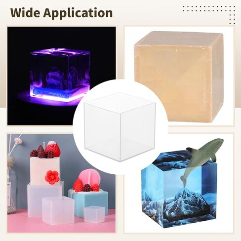 2 Pcs Square Resin Molds Set, 3'' and 4'' Silicone Casting Molds, Reusable Transparent Cube Mould, Quick Release Silicone Molds for DIY Art Resin Candle Soap Making in Kuwait