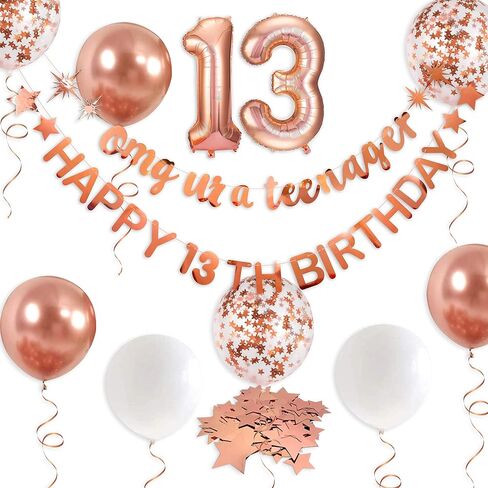 ارتفع الذهب omg ur مراهق سعيد عيد ميلاد 13th راية إكليل احباط بالون 13 لمدة 13 زينة عيد ميلاد الرسمية المراهق 13 عيد ميلاد ديكور للفتيات في سن المراهقة 13 سنة لوازم حفلة عيد ميلاد in Kuwait