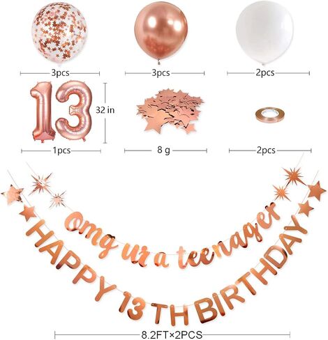 ارتفع الذهب omg ur مراهق سعيد عيد ميلاد 13th راية إكليل احباط بالون 13 لمدة 13 زينة عيد ميلاد الرسمية المراهق 13 عيد ميلاد ديكور للفتيات في سن المراهقة 13 سنة لوازم حفلة عيد ميلاد in Kuwait