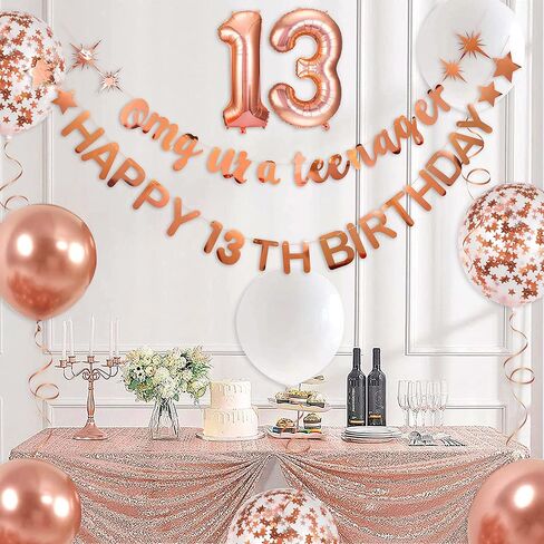 ارتفع الذهب omg ur مراهق سعيد عيد ميلاد 13th راية إكليل احباط بالون 13 لمدة 13 زينة عيد ميلاد الرسمية المراهق 13 عيد ميلاد ديكور للفتيات في سن المراهقة 13 سنة لوازم حفلة عيد ميلاد in Kuwait