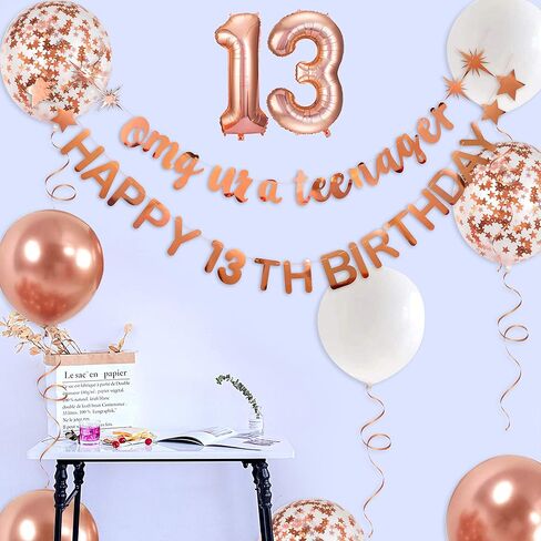 ارتفع الذهب omg ur مراهق سعيد عيد ميلاد 13th راية إكليل احباط بالون 13 لمدة 13 زينة عيد ميلاد الرسمية المراهق 13 عيد ميلاد ديكور للفتيات في سن المراهقة 13 سنة لوازم حفلة عيد ميلاد in Kuwait