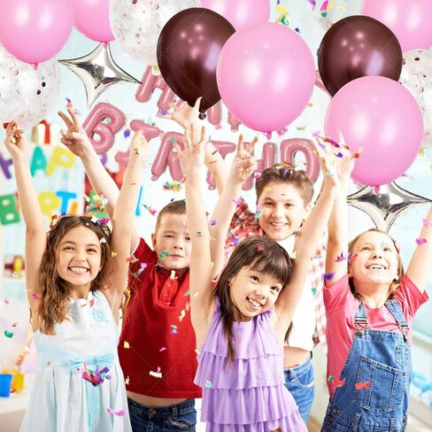 70PCS Birthday Decorations Balloon, 3D Pink Happy Birthday Banner, Heart Star Confetti Moon Crown Balloons, Birthday Party Décor with Balloon Pump Knotter in Kuwait