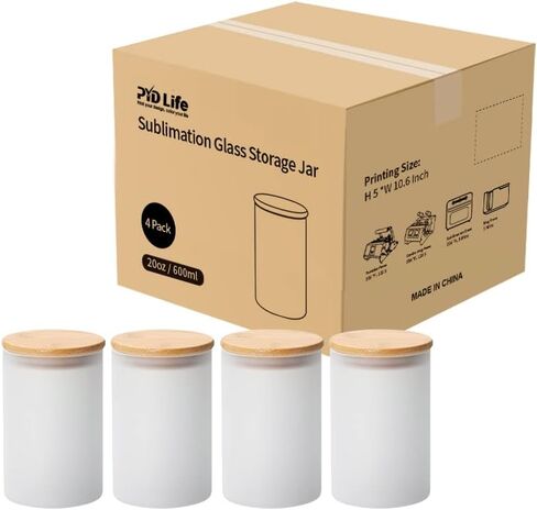 PYD Life Sublimation Glass Storage Jars Blanks Tumbler Food Canisters Frosted 20 OZ with Bamboo Lids Kitchen Containers Sets for Candy,Coffee Tea Sugar,Nuts,for Cricut Mug Tumbler Press 4 Pack in Saudi Arabia
