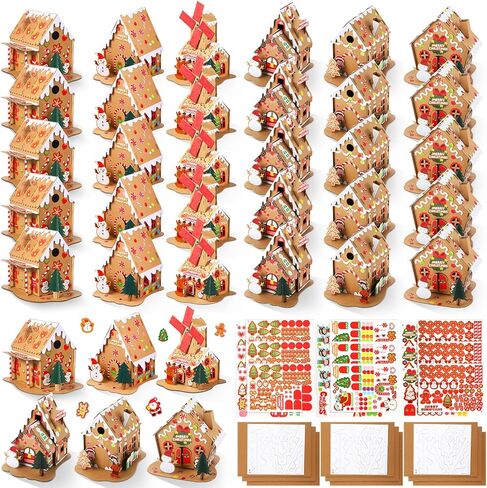 Libima 36 Packs Christmas Gingerbread House Kit Gingerbread House Craft Kit with Stickers Gingerbread House Decorations DIY Christmas Crafts for Kids Toddler Boy Girl Christmas Party Game Supplies in Saudi Arabia