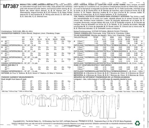 McCall's Patterns M7387ZZ0 زر للأسفل من أعلى وتونيك وفساتين وحزام in Saudi Arabia