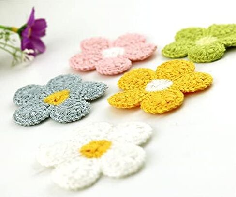 هيبي هوم 20 قطعة من رقع التطريز اليدوية الكروشيه المدوية الزهور للحرف اليدوية والملابس خياطة رقع عصابات الرأس والقبعات حزمة هدايا، 1.97 × 1.97 انش in Kuwait