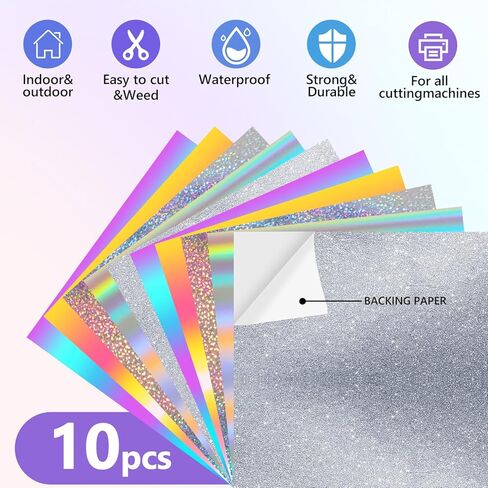 فينيل دائم من VINCRAFTS، 10 قطع من أوراق الفينيل ذاتية اللصق من أجل Cricut، 12 بوصة × 12 بوصة من الفينيل اللامع الدائم لتزيين الحفلات، والأكواب، والمشروعات اليدوية، وكوب DIY in Kuwait