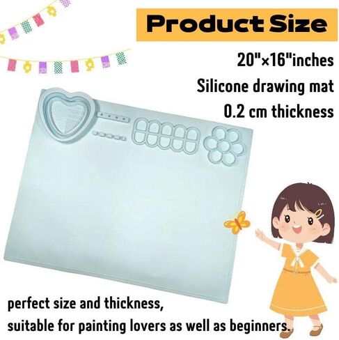 Benlynnx Silicone Craft Mat，Silicone Painting Mat for Resin Casting, 20"x16" Non-Stick Silicone Sheet with Cleaning Cup for Painting, Art, Clay in Kuwait
