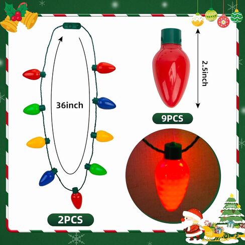 POPLAY 2PCS عيد الميلاد القلائد LED، تضيء قلادة قصب الحلوى ضوء عيد الميلاد تضيء قلادة للأطفال البالغين عيد الميلاد حزب تفضل زينة عيد الميلاد in Saudi Arabia