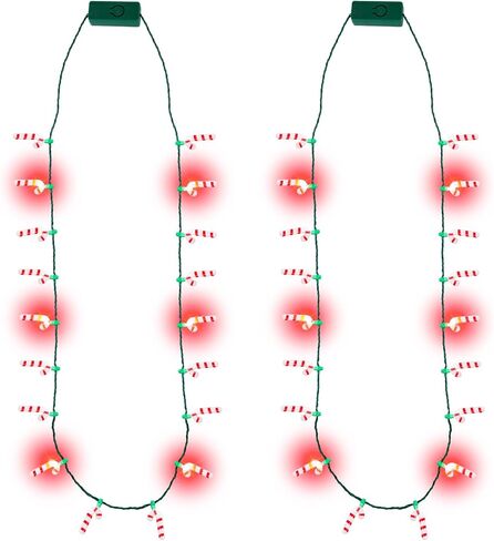 POPLAY 2PCS Christmas LED Necklaces, Light Up Candy Cane Necklace Light Christmas Light-up Necklace for Kids Adults Xmas Party Favors Christmas Decorations in Kuwait
