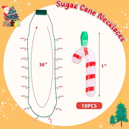 POPLAY 2PCS Christmas LED Necklaces, Light Up Candy Cane Necklace Light Christmas Light-up Necklace for Kids Adults Xmas Party Favors Christmas Decorations in Kuwait